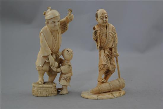Three Japanese ivory groups, late 19th / early 20th century. 11.5cm.